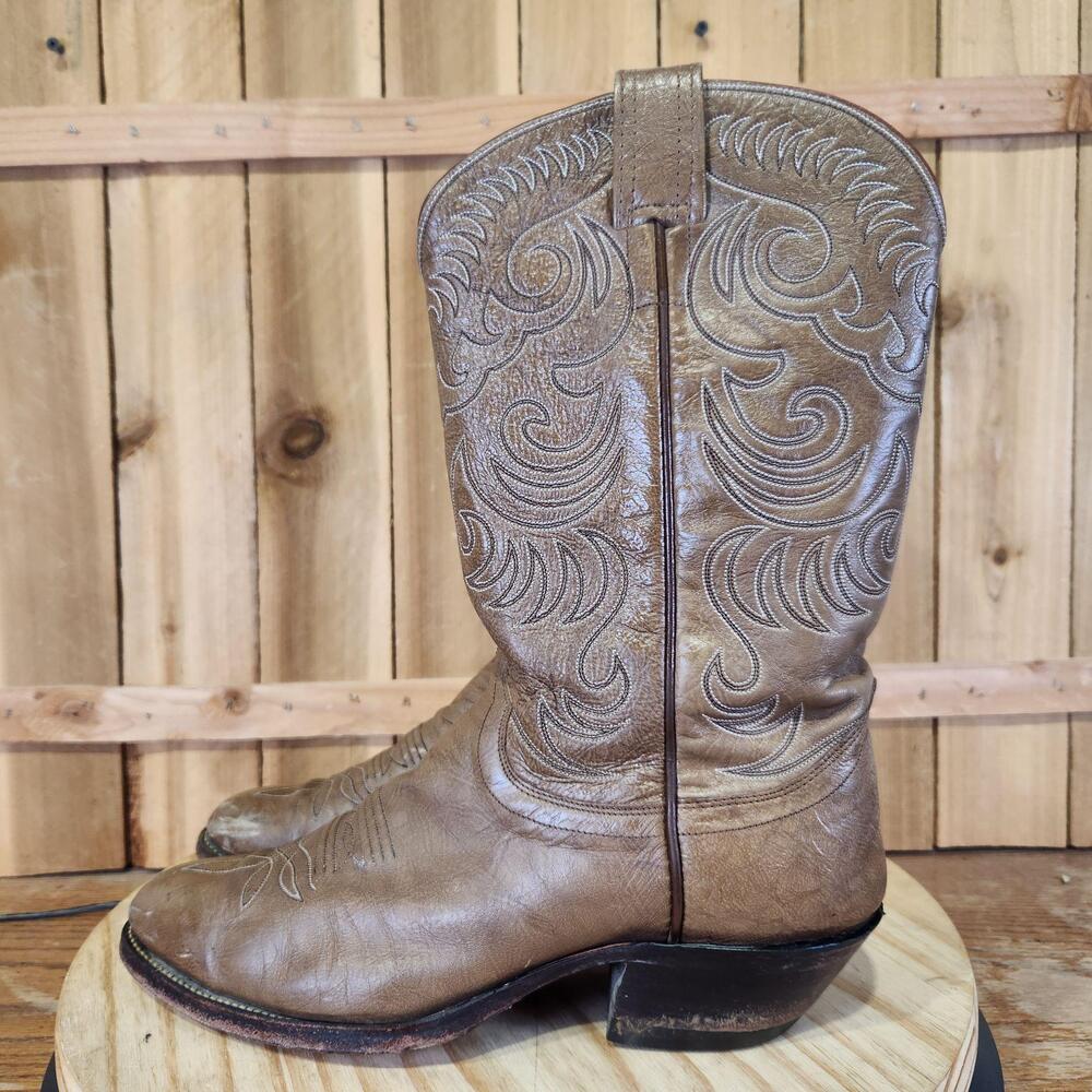 Vintage Olathe Western Cowboy Boots Mens 10 D Brown Leather USA Made Pull On